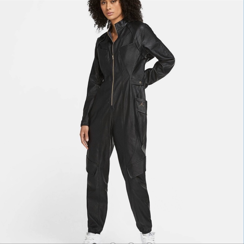 NWOT Nike Jordan CT faux leather jumpsuit in black